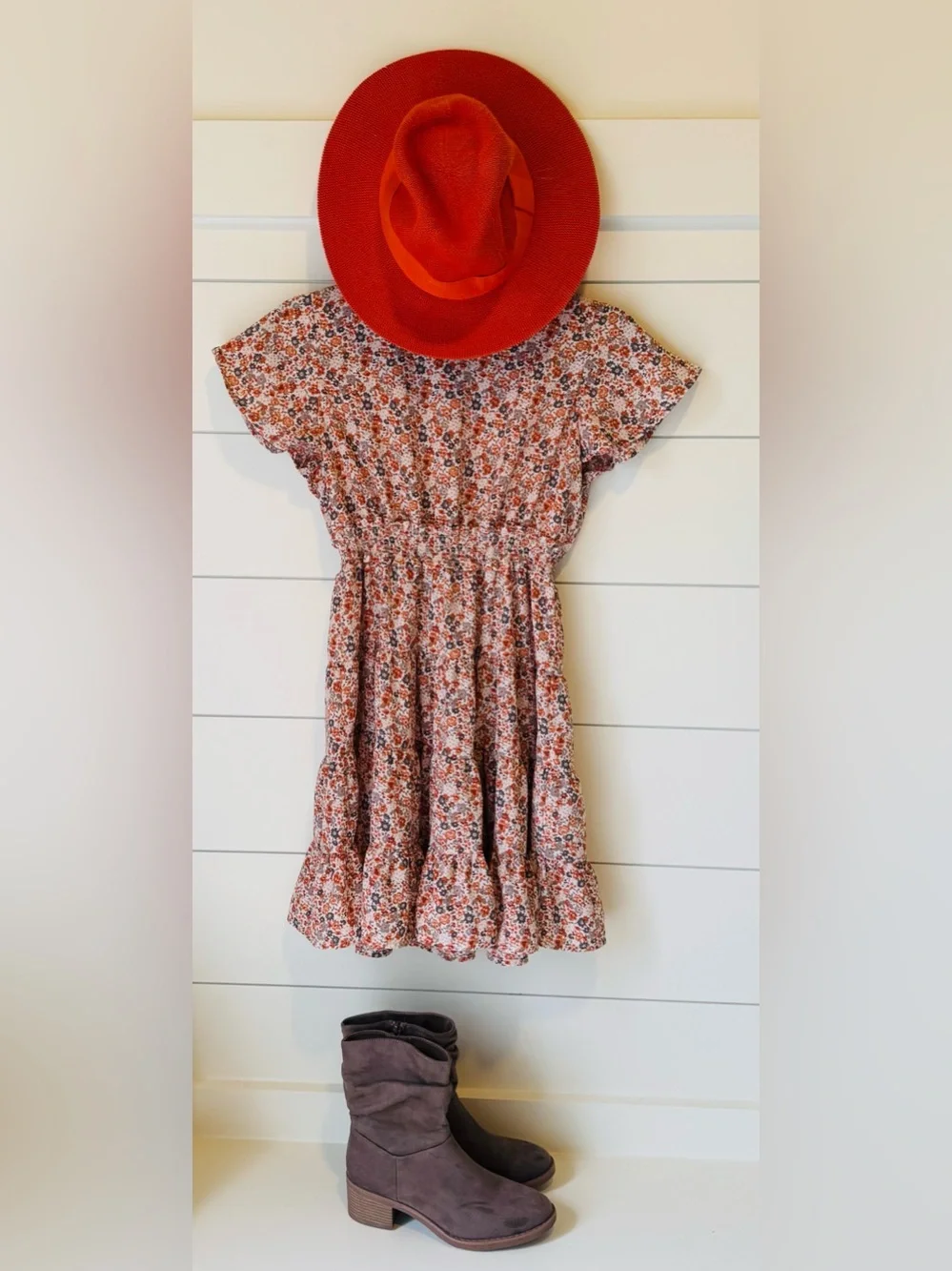 Hayden Girls Orange Floral Ruffle Hem Dress